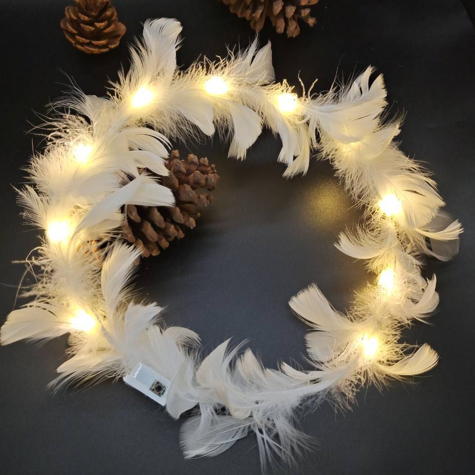 发光头饰羽毛花环羽毛头环新款毛绒网红头饰花环发光玩具