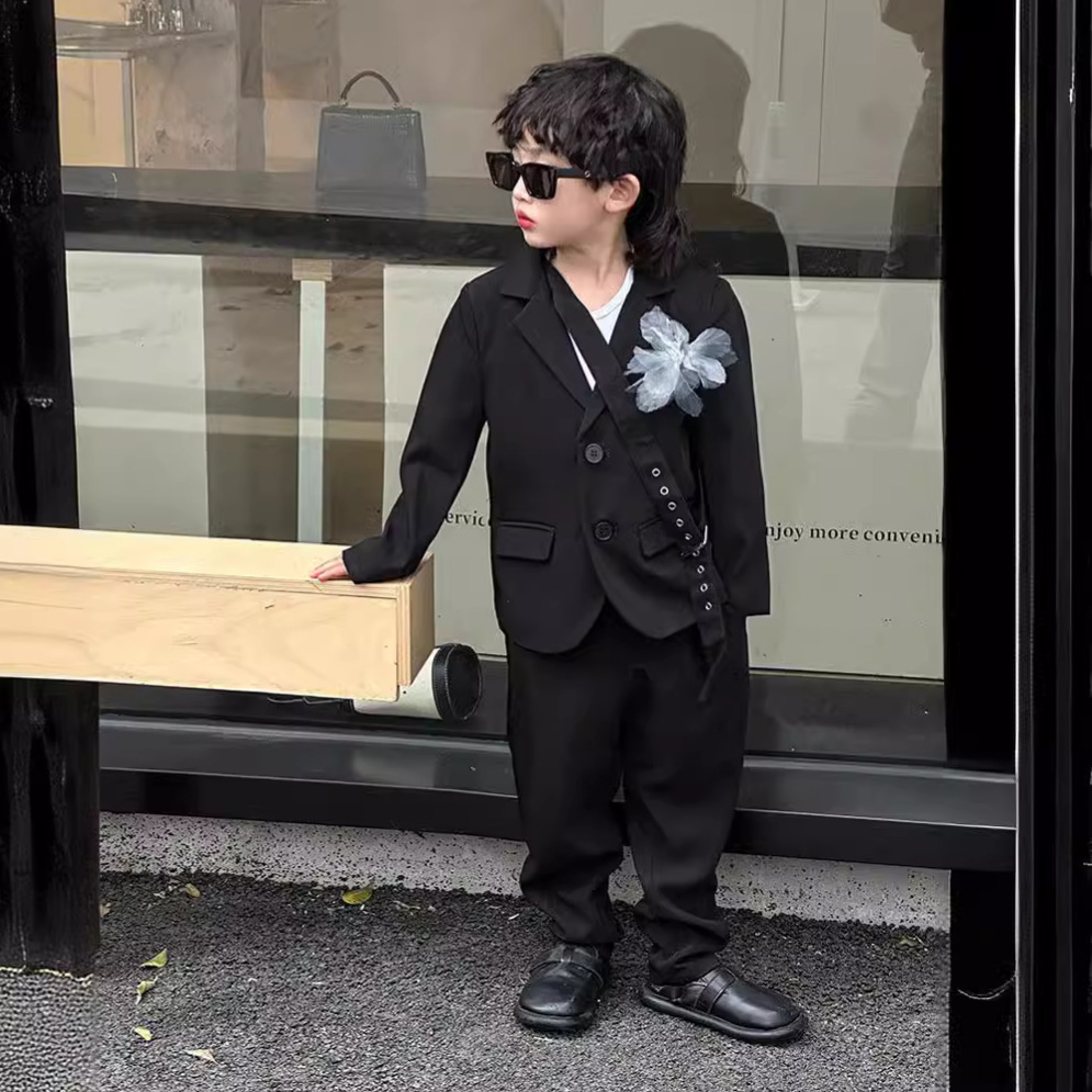 男童黑色小西装外套单件春秋韩版儿童休闲西服帅气男孩礼服时尚潮