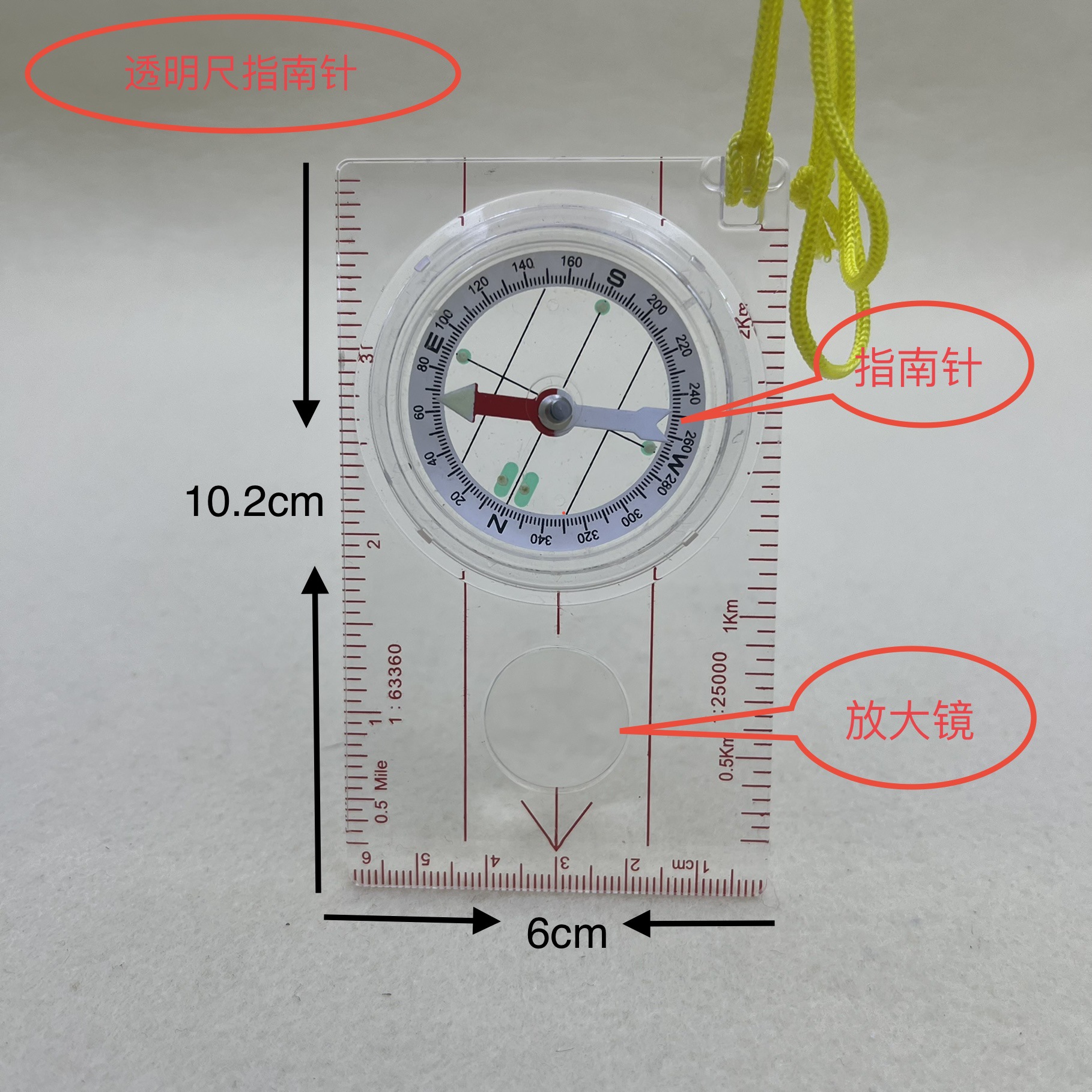 New Outdoor Multifunctional Transparent Ruler Compass Plastic Compass for Students Gift Compass