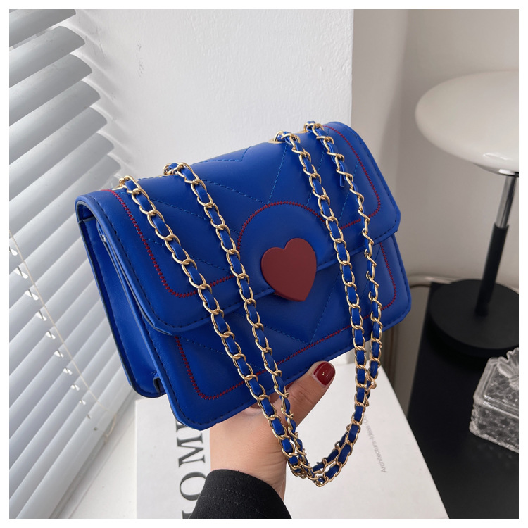 Textured One-Shoulder Bag Women's 2022 Autumn New Fashion Retro Love Chain Small Square Bag Western Style All-Matching Messenger Bag