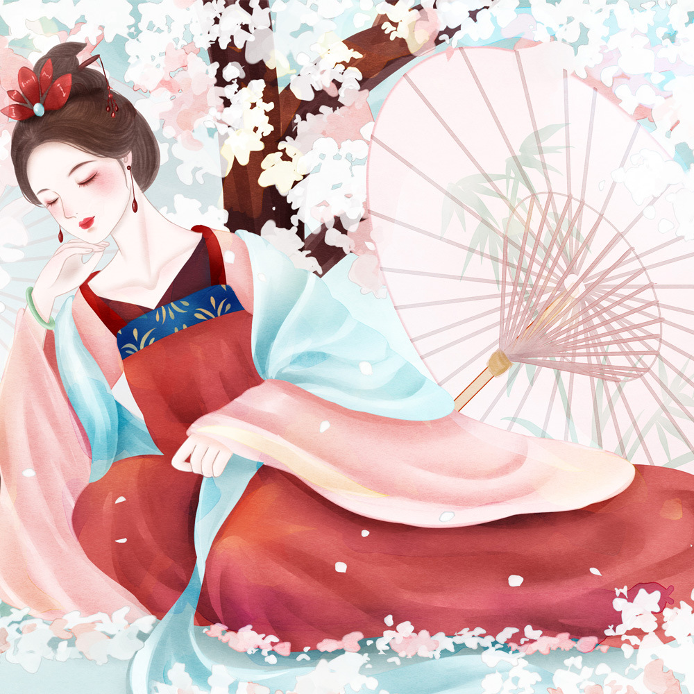 仕女图古风女油纸伞舞蹈伞绸布演出道具古典装饰吊顶伞防雨伞