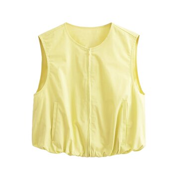 跨境欧美外贸女装夏季新款纯色圆领宽松显瘦拉链马甲背心2010770