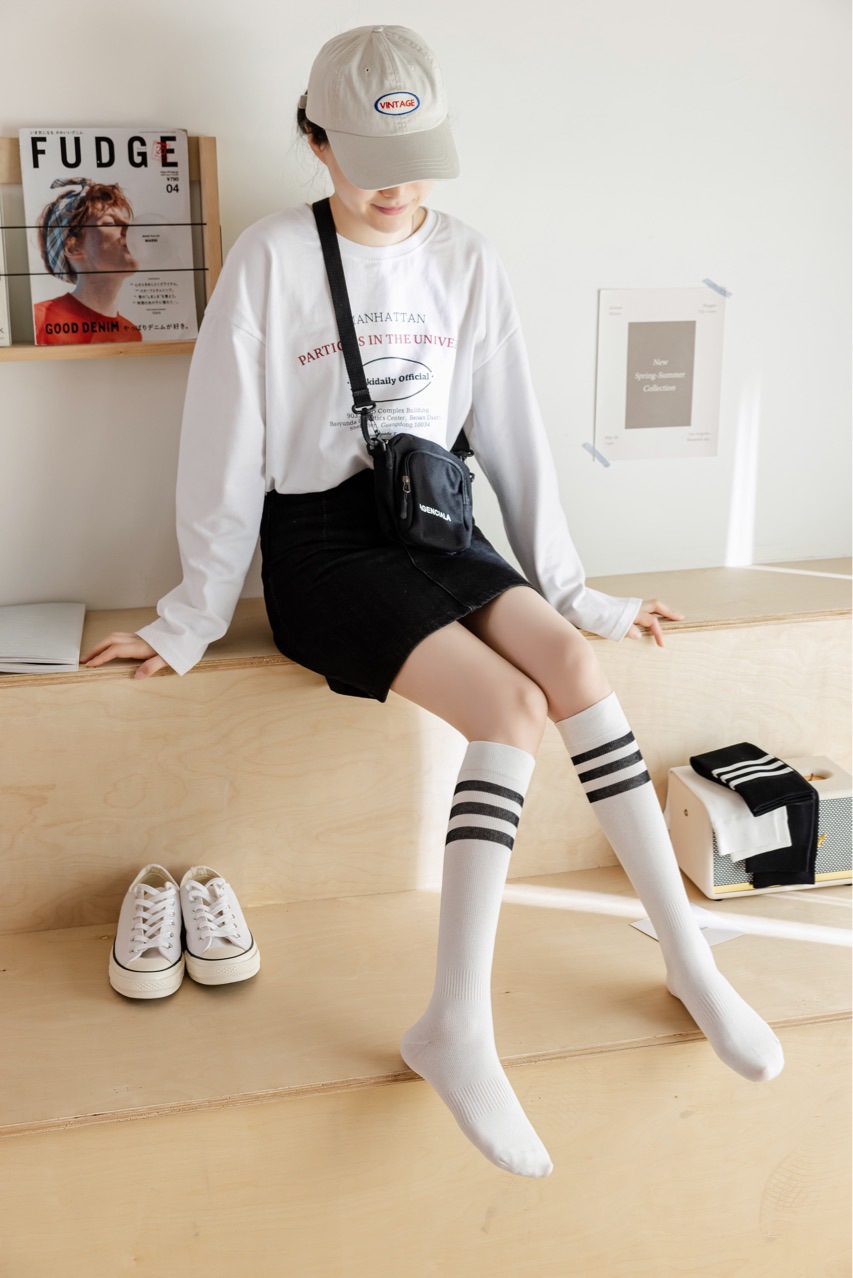 黑白手工缝头及膝盖小腿袜-阿里巴巴