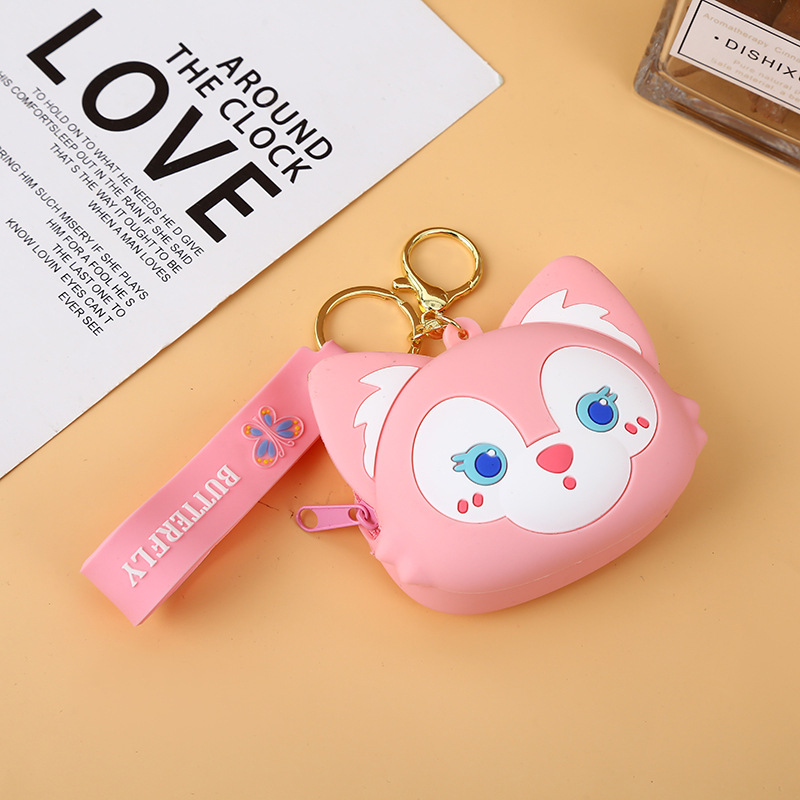 Keychain Coin Purse Cartoon Pink Fox Silicone Bag Ins Girl Heart Headset Storage Bag Schoolbag Wholesale