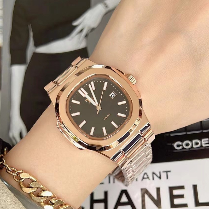 韩国tt正品手表韩版网红方形钢带复古大表盘女简约时尚带日历手表