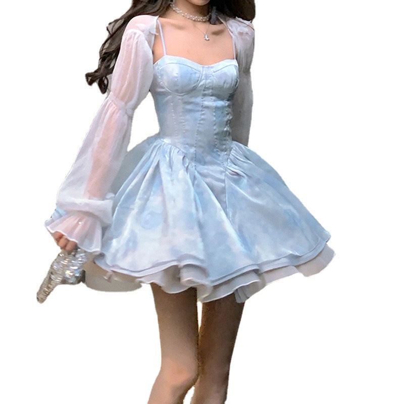 Fishbone Strap Dress for Women 2023 Summer New Birthday Vacation Skirt Strapless Dress Princess Pettiskirt