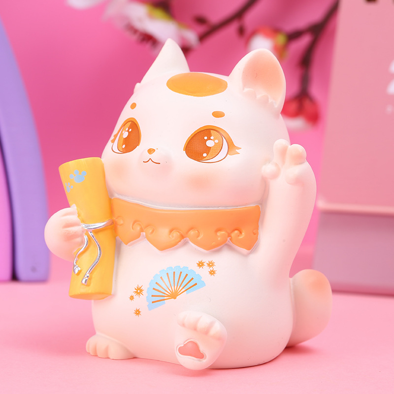 创意幸运降临喵盲盒手办复古风可爱小猫咪手办玩偶 卡通树脂公仔