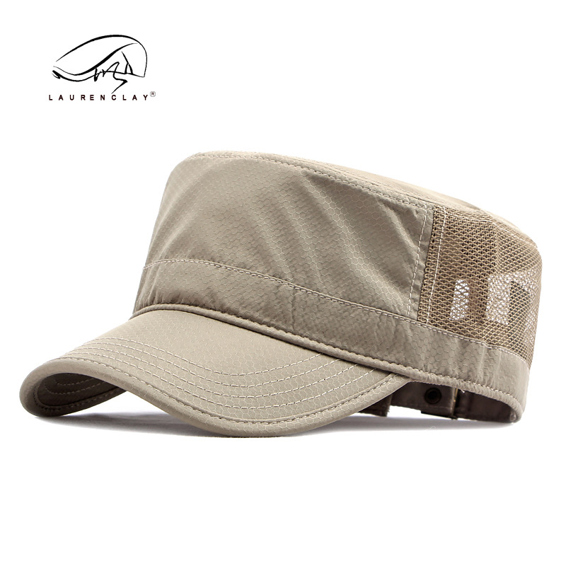 Men's Flat-Top Cap Spring and Summer Thin Mesh Breathable Sun Protection Sun Hat Mesh Cap Trucker Hat Military Cap Female