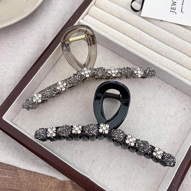 高级感水钻发夹女花朵鲨鱼夹后脑勺盘发抓夹气质发卡