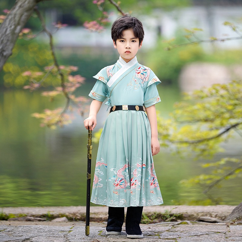 汉服男童短袖锦衣卫儿童古装飞鱼服小男孩演出服古风帅气夏季薄款