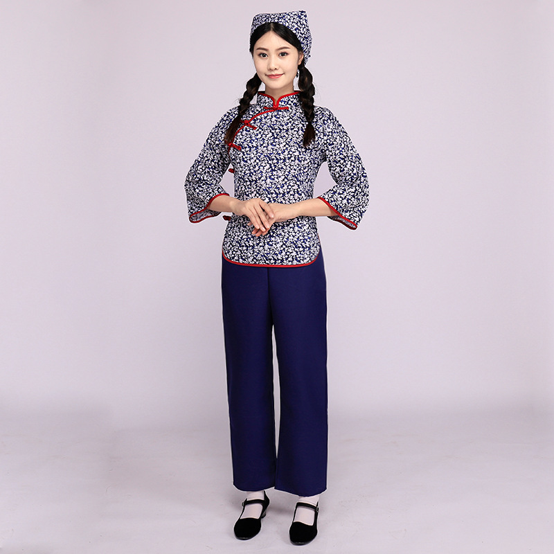 全棉阿庆嫂演出碎花采茶女服装茶园茶道拍抖音客家复古女装伴娘服