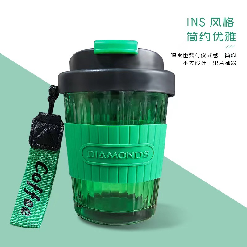 Office Coffee Cup Portable Lanyard Straight Drink Cup Outdoor Milky Tea Cup Anti-Scald Cup Cover Glass