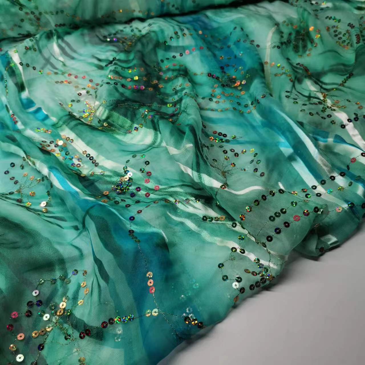 绣亮片真丝烂花绡丝绸衬衫裙子时装面料-阿里巴巴