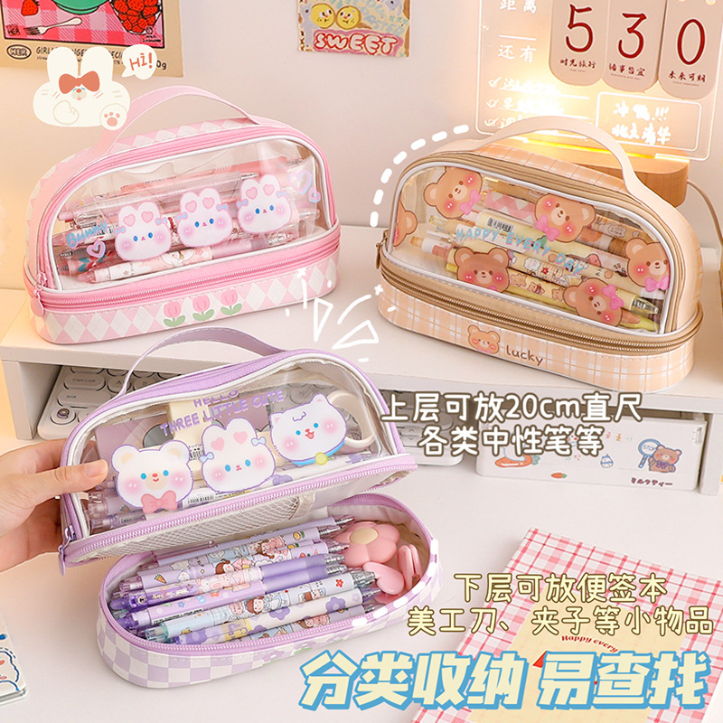 INS Japanese Large Capacity Pencil Case Girl High School Primary School Student Cute Good-looking Stationery Box Pencil Box Canvas