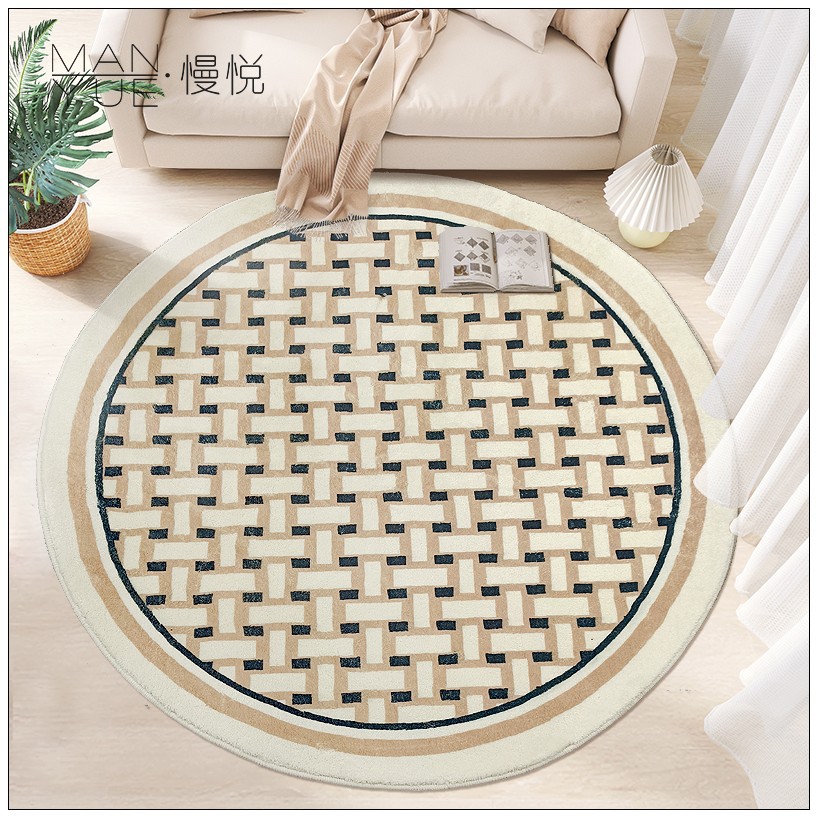 Simple Cashmere-like round Mat Abstract Thickened and Densely Woven Bedroom Foot Mat Non-Slip Swivel Chair Internet Celebrity Photography Carpet