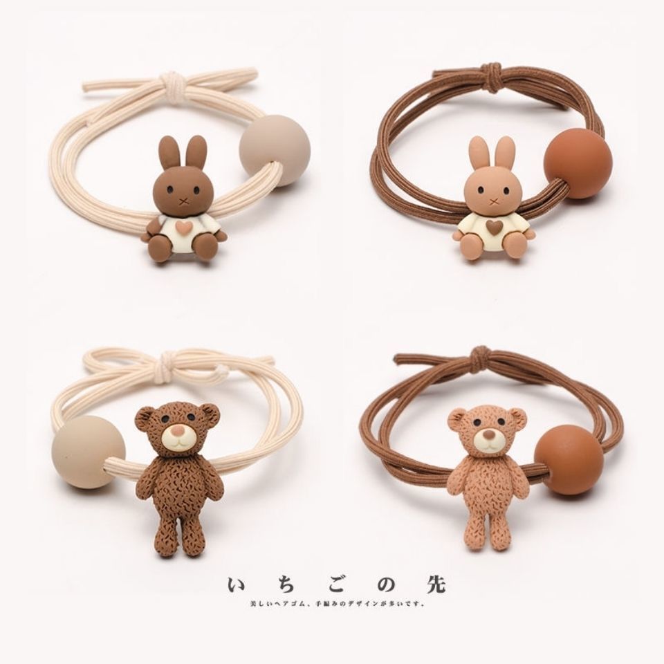 Cute Bunny High Ponytail Hair String Leather Cover Women's Hair Band with Wide and Thick Hair Tie Rubber Band Headdress