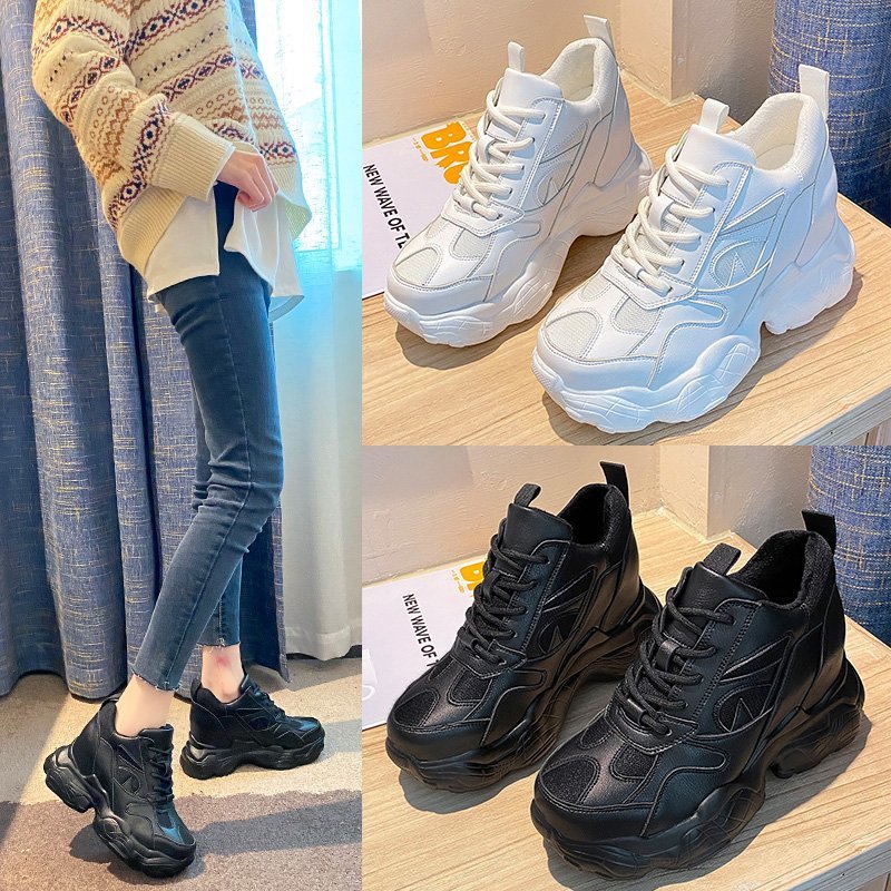 网红运动休闲鞋女2021春季新款鞋子韩版松糕厚底白色老爹鞋女潮