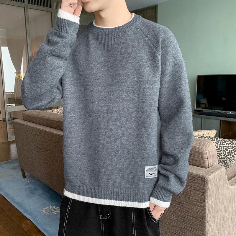 Sweater Men's Trendy Men's round Neck Bottoming Shirt Autumn and Winter Fashion Brand Solid Color Long Sleeve Sweater Casual Inner Sweater