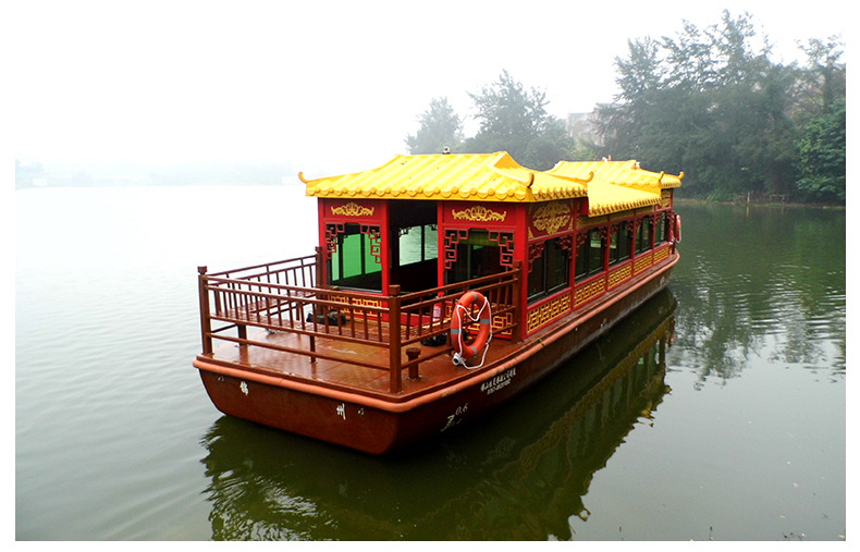 佛山复古画舫船定制餐饮观光船单层景区水上餐厅游湖景观船加工