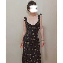 法式高级感黑色吊带碎花连衣裙2023新款夏季女气质显瘦赫本风长裙