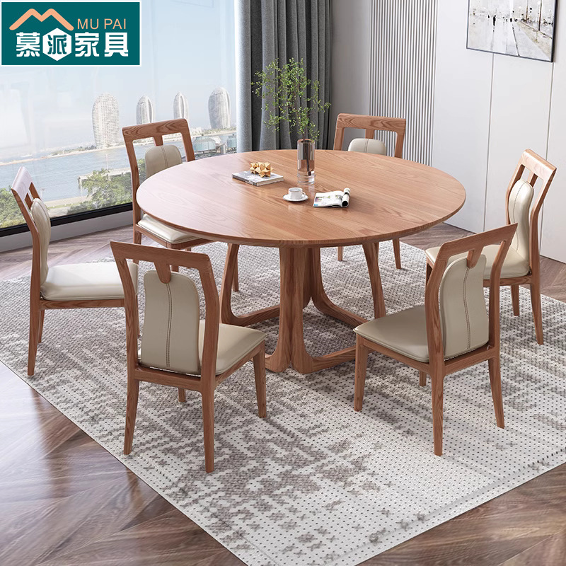 北欧实木圆形餐桌椅组合家用白蜡木大圆桌8人10人吃饭桌子创意型