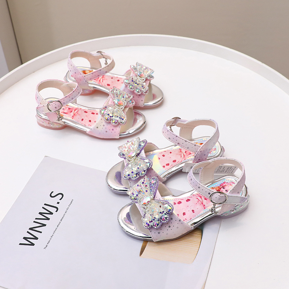 儿童鞋女童凉鞋夏天2024年新款小高跟公主鞋小女孩水晶