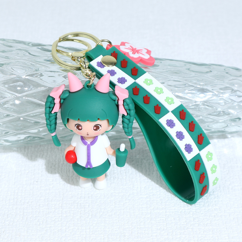 Cartoon Braid Girl Silicone Doll Keychain Pendant Schoolgirl Bag Car Pendant Prize Claw Gift