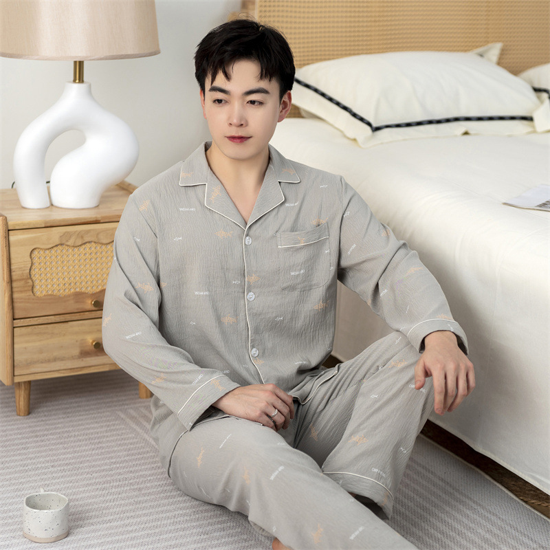 24新款男士云朵棉睡衣春秋长袖开衫套装夏季款大码家居服男士睡衣