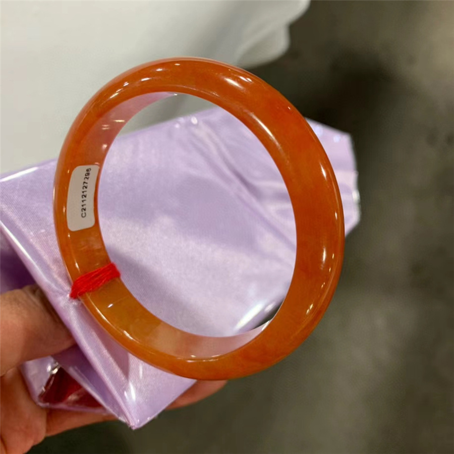 天然缅甸翡翠a货红翡手镯 喜色红色红翡翠玉手镯子水润美人镯可证