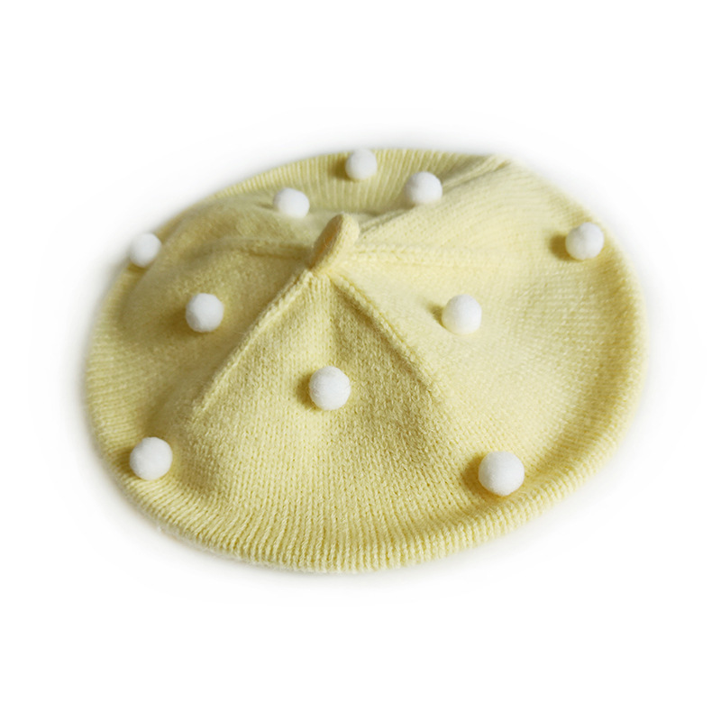 Chengwen New Children Beret Simple Cute Wool Baby Hat Sweet Mushroom Dots Knitted Hat