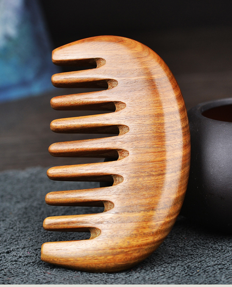 网红绿檀木宫廷木梳宫庭梳头部经络按摩梳大齿宽齿潮流个性实用梳