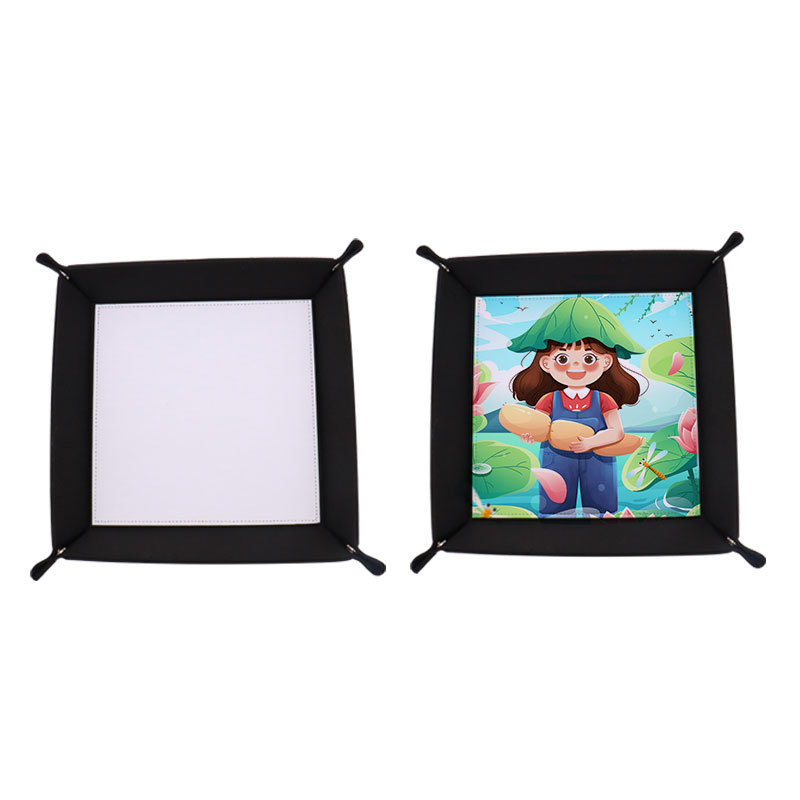 Sublimation Leather Storage Tray Foldable Blank PU Leather Heat Transfer Dining Tray Storage Box Source Manufacturer