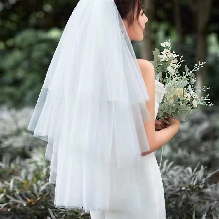 新娘结婚头纱新款白色多层拍照道具结婚登记领证新娘主婚纱头纱