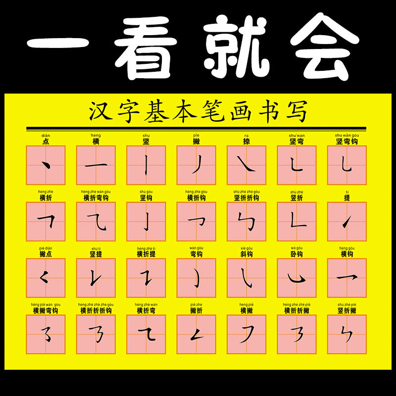 汉字笔画书写拼音字母表 小学生语文基础知识贴画补习培训班墙贴