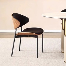 意式极简家用实木餐椅设计师款真皮椅子现代简约凳子高级感靠背椅