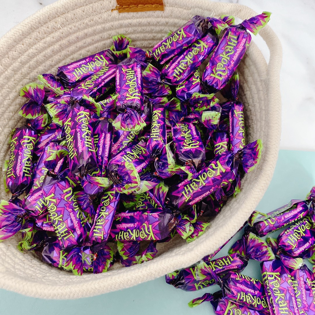 俄罗斯kdv坚果巧克力紫皮糖500g/袋 喜糖年货糖果批发