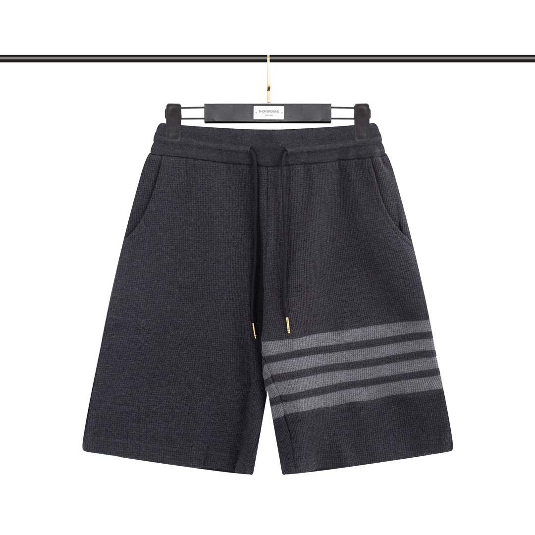 厂家批发高版本tb经典基础款华夫格撞色四条杠男女宽松短裤五分裤