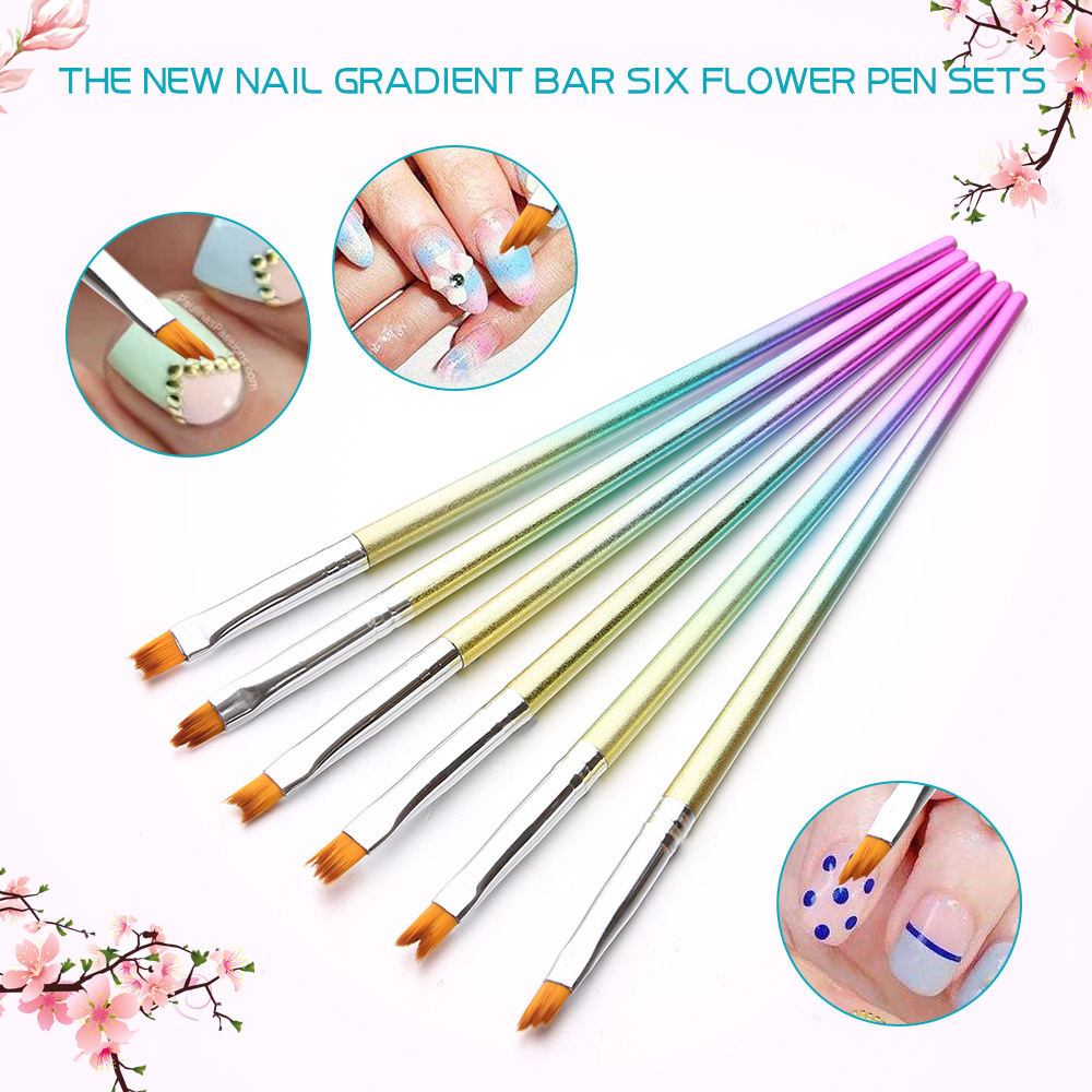 235 gradient colorful frosted metal rod 6 pcs nail brush flower shaped pen sleeve manicure implement
