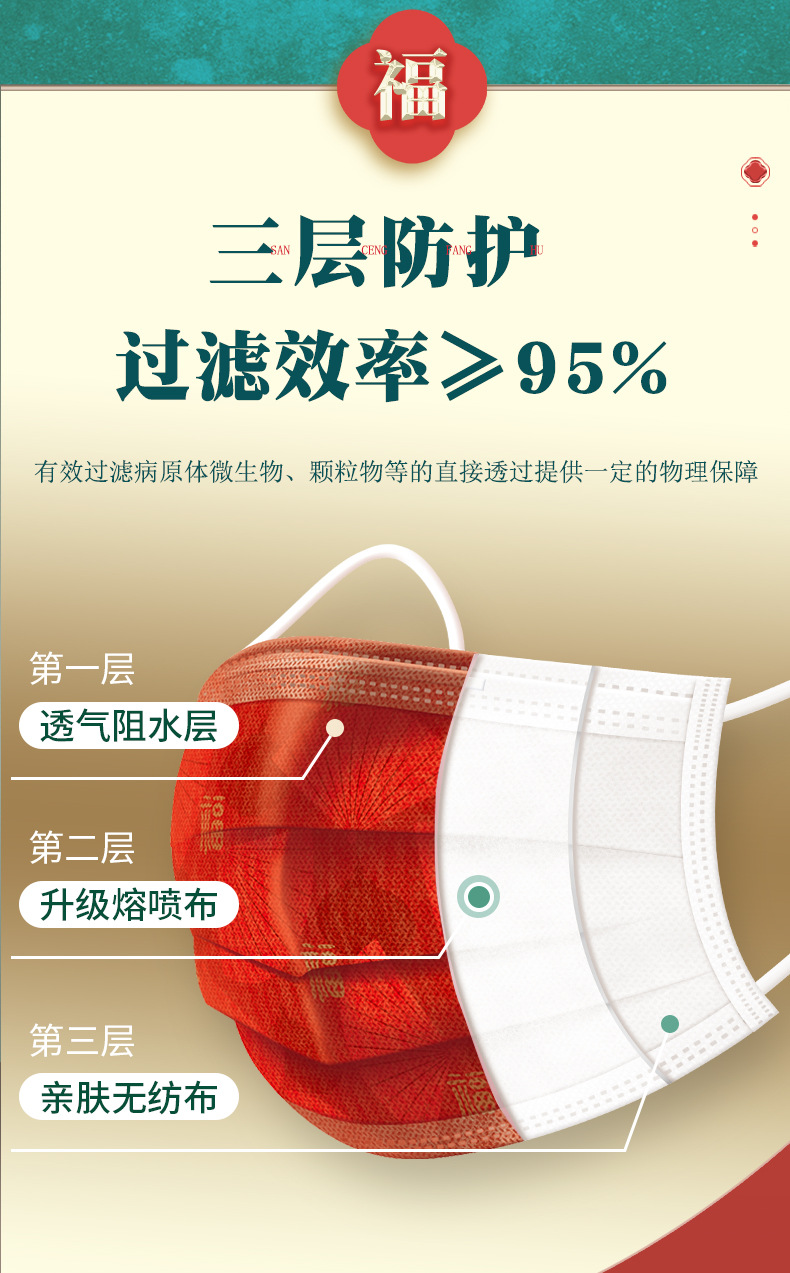 海氏海诺医用口罩50只装红单独包装a167一次性使用