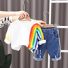 new pattern Children's clothing Spring 2022 Korean Edition leisure time Sweater baby clothing Two piece set girl Rainbow wholesale