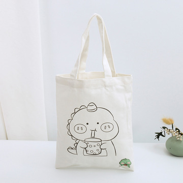手提袋环保简约手工绘画填色涂鸦卡通大容量帆布袋加厚手提帆布包