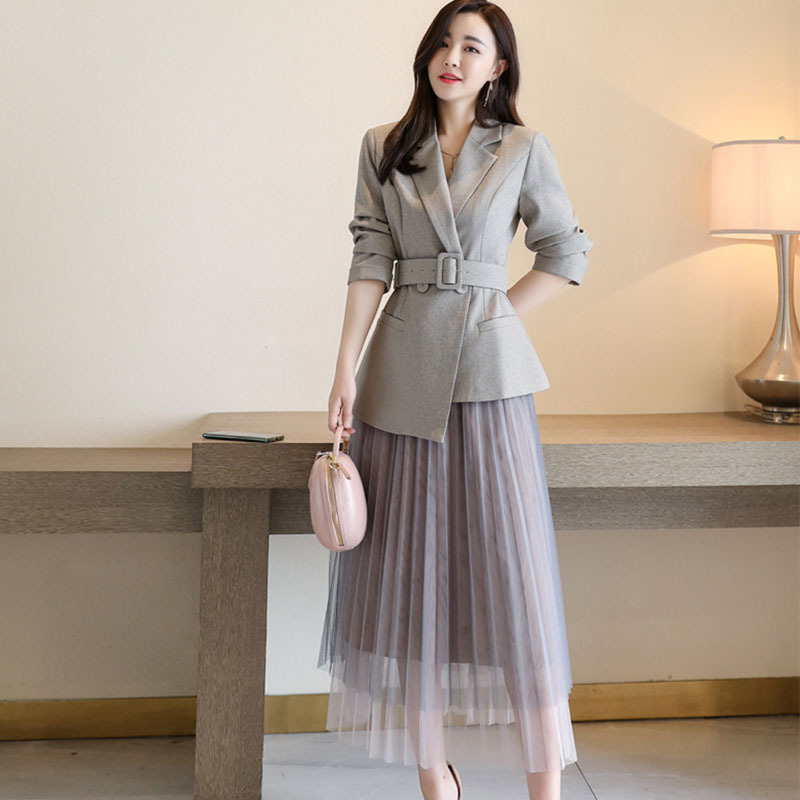 两件套英伦套装风纱裙-气质35洋25周岁长裙外套小西装女搭配气节