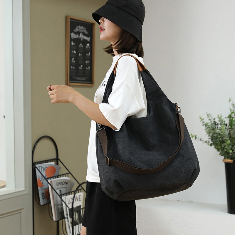 帆布包女包2021新款简约搭文艺大容量单肩包斜挎轻便背包大包包