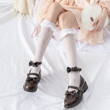 绸缎褶皱蕾丝花边小腿袜洛丽塔lolita公主花边袜子短袜中筒袜两穿