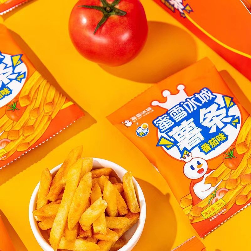 脆升升蜜雪冰城薯条蜂蜜黄油味黄瓜味番茄味20g100袋箱