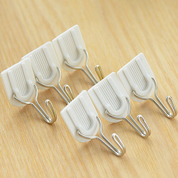 Square Strong Sticky Hook Bathroom Kitchen Wooden Glass Wall Towel Hook Six Pack