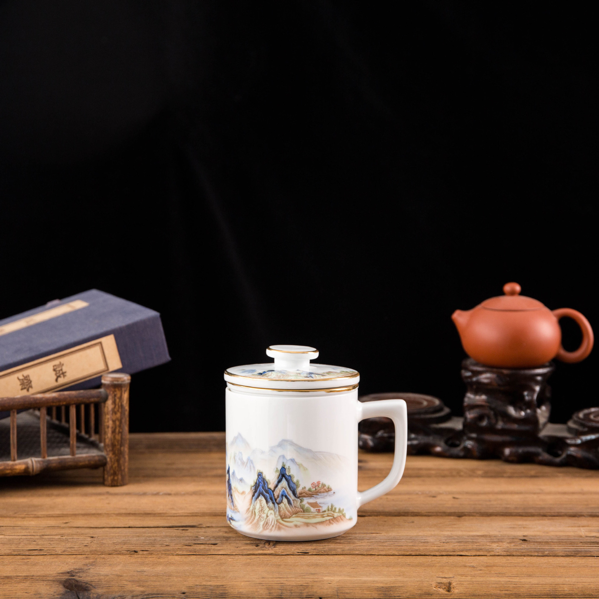 Jingdezhen Ceramic Cup Tea Water Separation Filter Water Cup Household Office Cup Business Gift Cup Mug with Lid