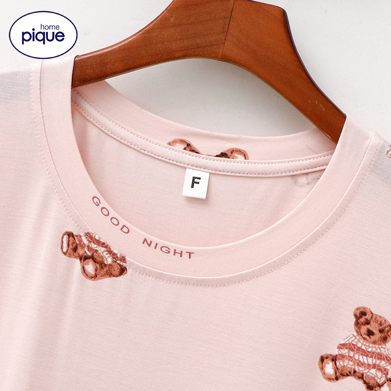 GP Ice Cream Japanese Modal Bear Pajamas Women's round Neck Short Sleeve Nightdress Women's Casual Suitable for Daily Wear Dress