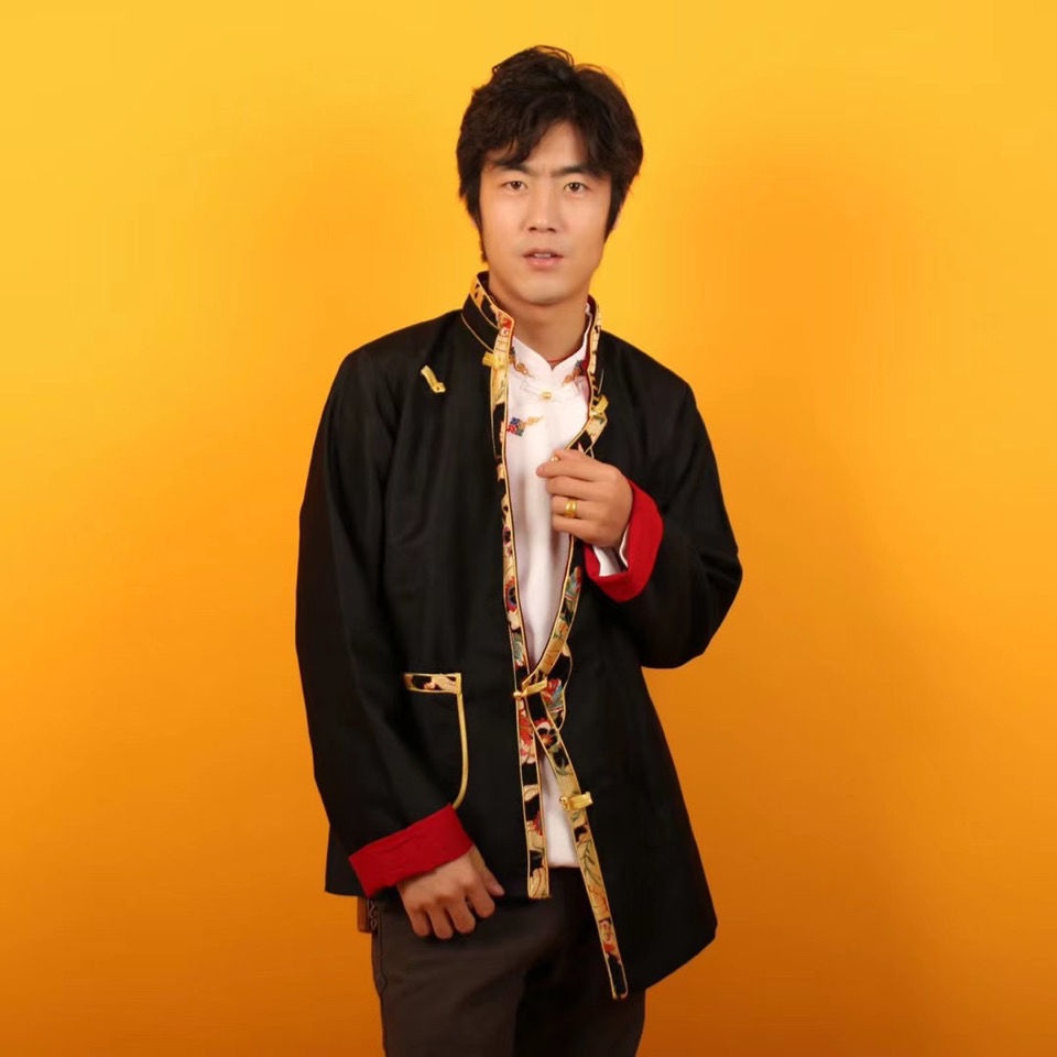 新款藏装男纯色手工边 民族服装夏秋季双层款拉萨安多藏式外套