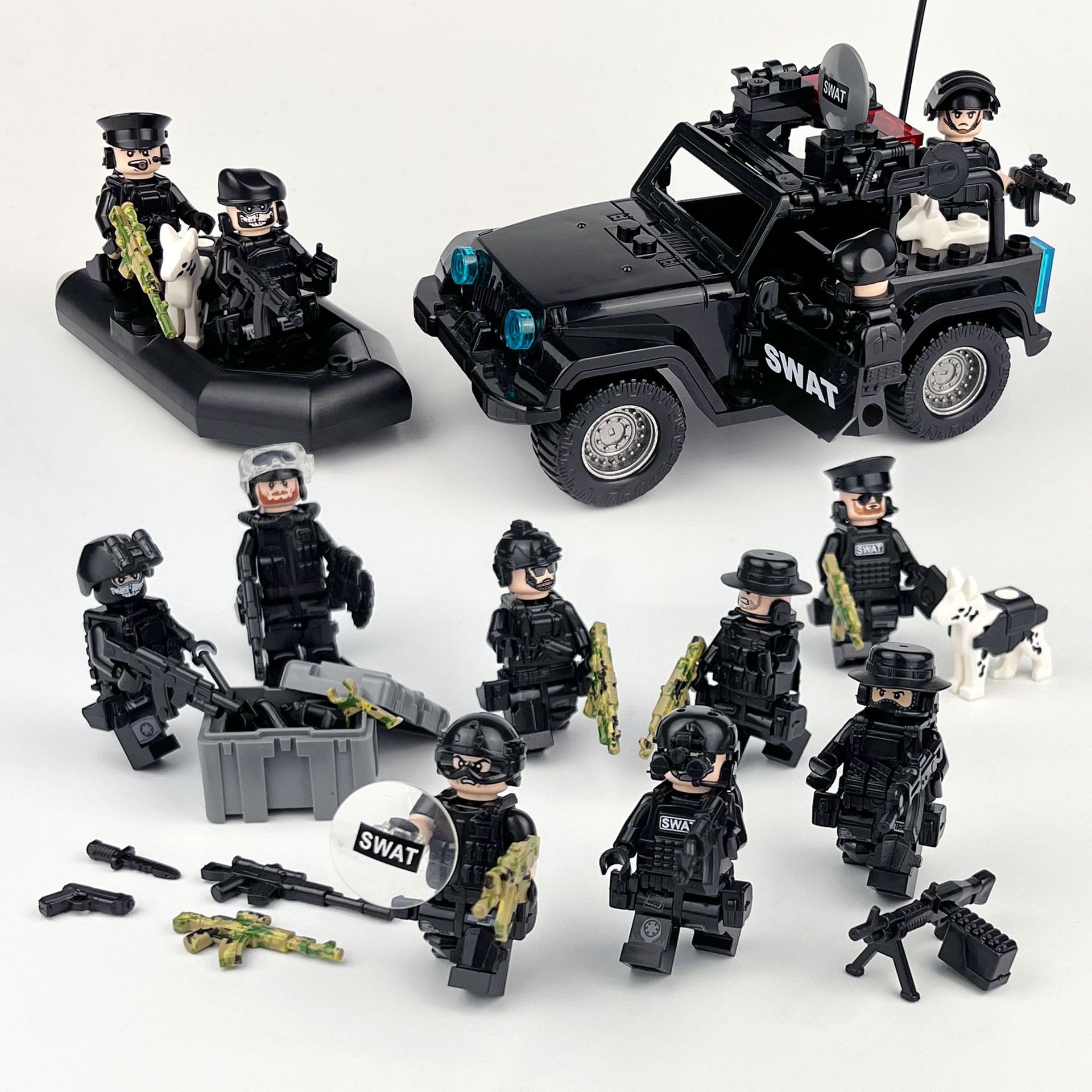 m8113套餐f4特警军事军官部队吉普车小颗粒拼装积木玩具跨境批发